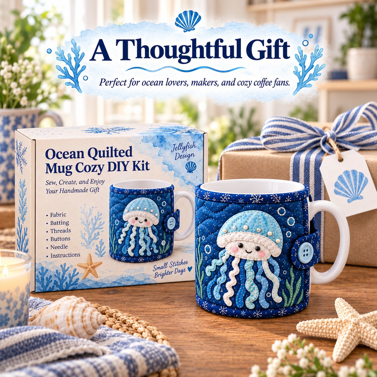 Ocean Jellyfish Quilted Mug Cozy DIY Kit