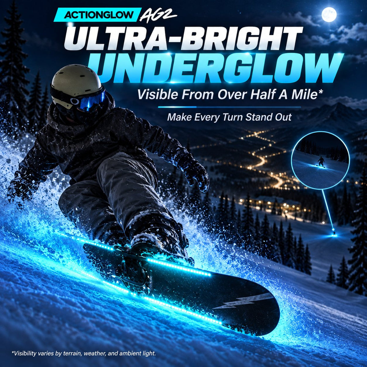 Waterproof LED Snowboard Lights – 7-Color Underglow Kit with 3 Brightness Levels & Easy 5-Minute Install