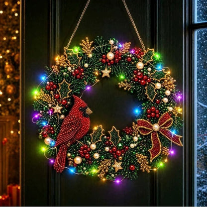 LED Weihnachts-Perlen-Diamantbild – Funkelnde Weihnachtskranz-Dekoration mit 19 Motiven