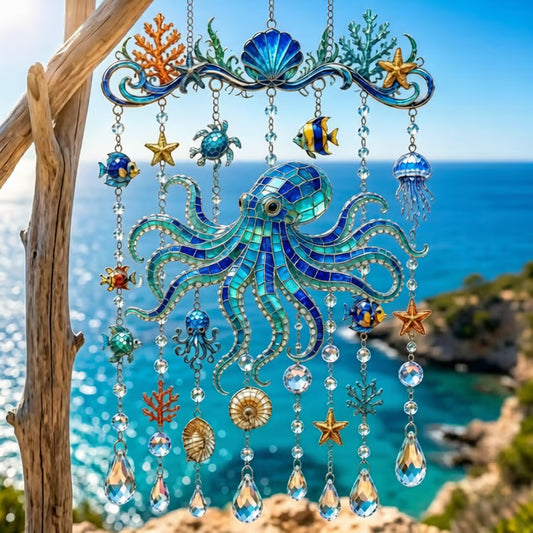 🔥LAST DAY 50% OFF 🐋🐢🐬Ocean-Themed Acrylic Wind Chime – 🌊Bring the Ocean Glow to Your Garden (2D)
