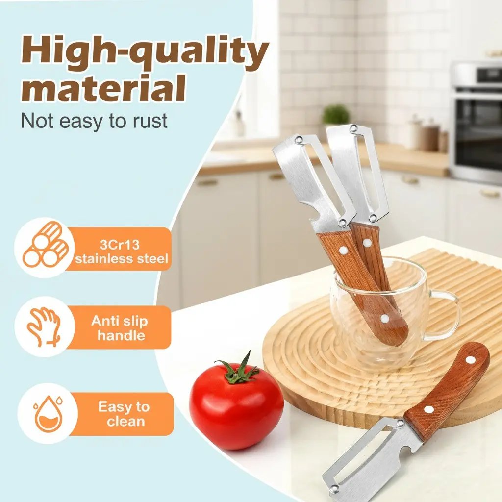 🔥Wooden-Handled Stainless Steel Sharp Peeler