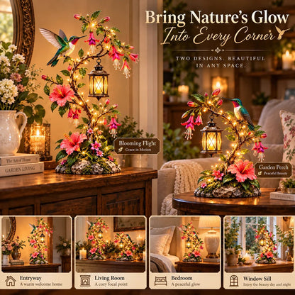 Hummingbird Garden Lantern Light - Lighted Floral Table Decor