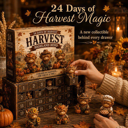 🍂 24-Day Highland Cow Harvest Countdown Calendar Blind Box – 24 Collectible Fall Figurines🐮🎃
