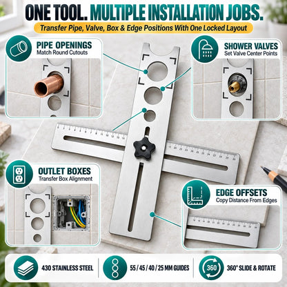 📏40CM Adjustable Stainless Steel Tile Hole Positioning Ruler📐