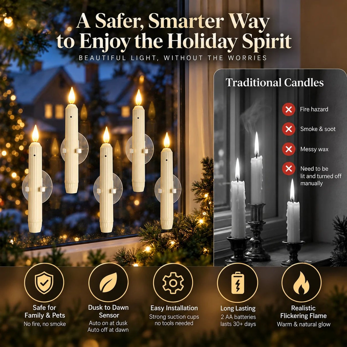 6Pcs Window Candles Sensor Lights