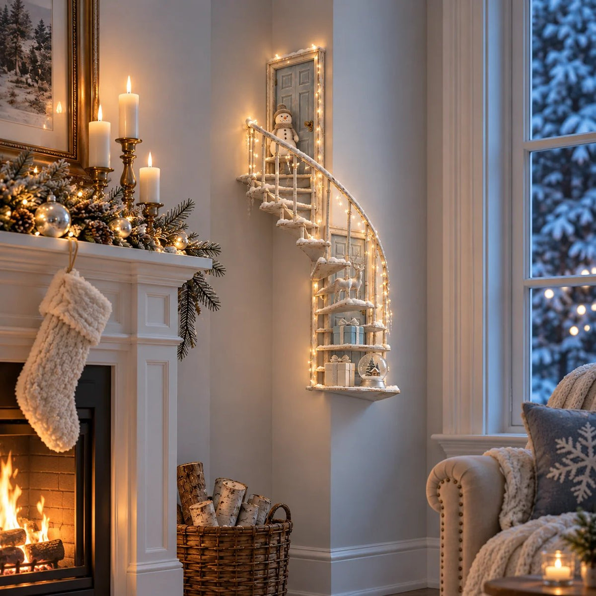 Lighted Winter Fairy Door Staircase Wall Decor 🧚‍♀️❄️ – Enchanted Christmas Wall Art