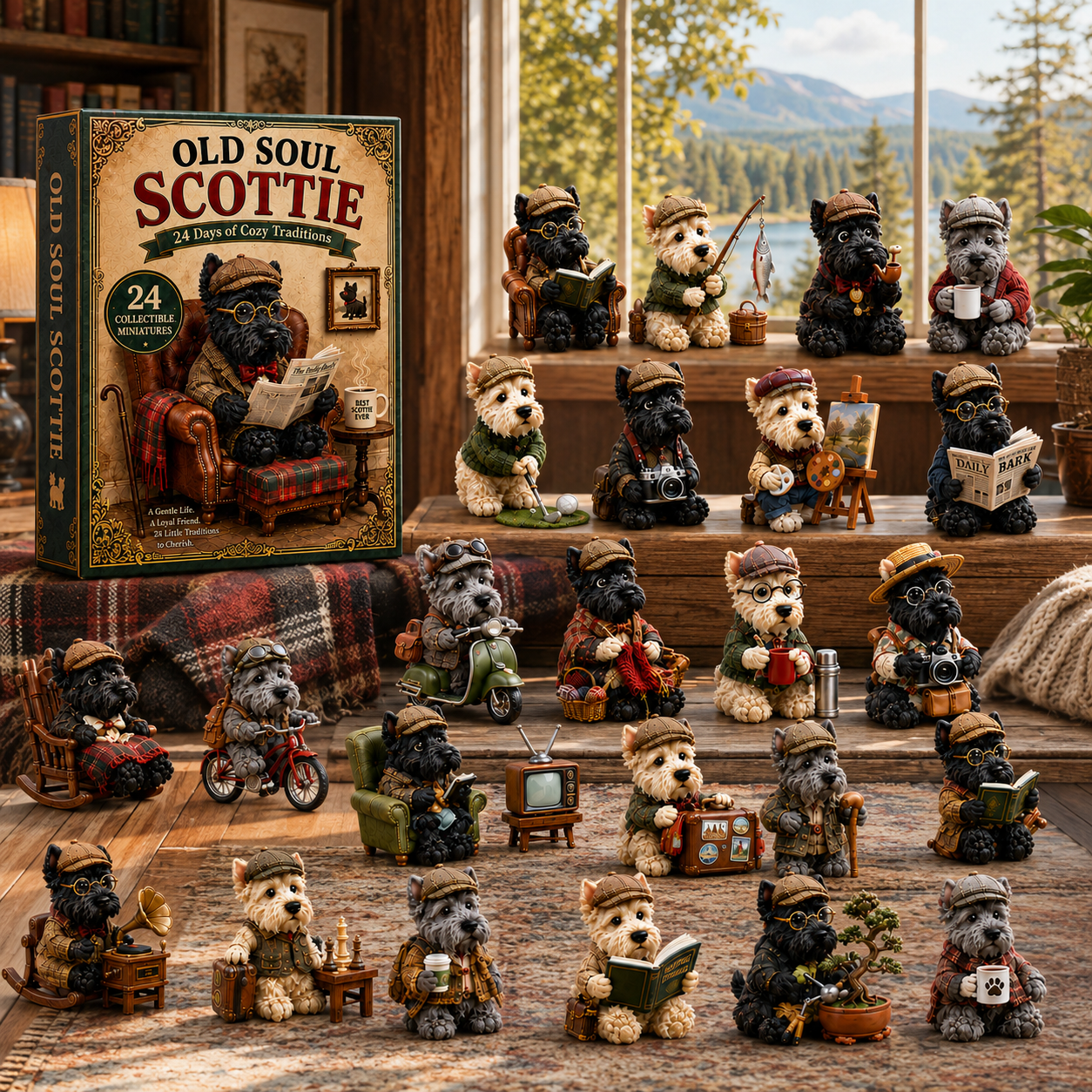 Old Soul Scottie 24-Day Advent Calendar – 24 Adorable Collectible Scottish Terrier Miniatures, Cozy Christmas Countdown Gift for Scottie Lovers & Dog Owners