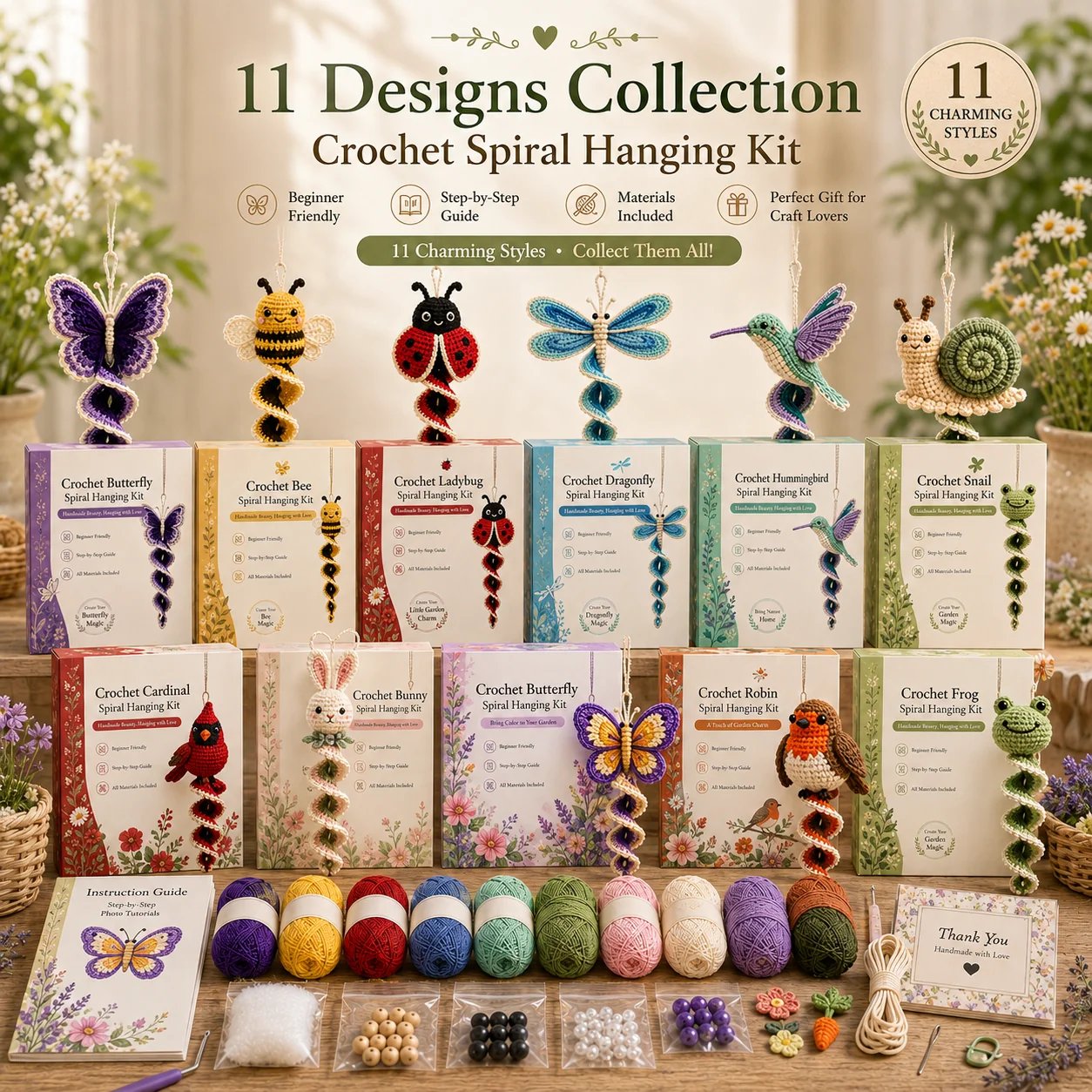 🔥LAST DAY 50% OFF - 🎁Crochet Spiral Hanging Kit – Beginner-Friendly DIY Garden Animal Decor 🧶🌿