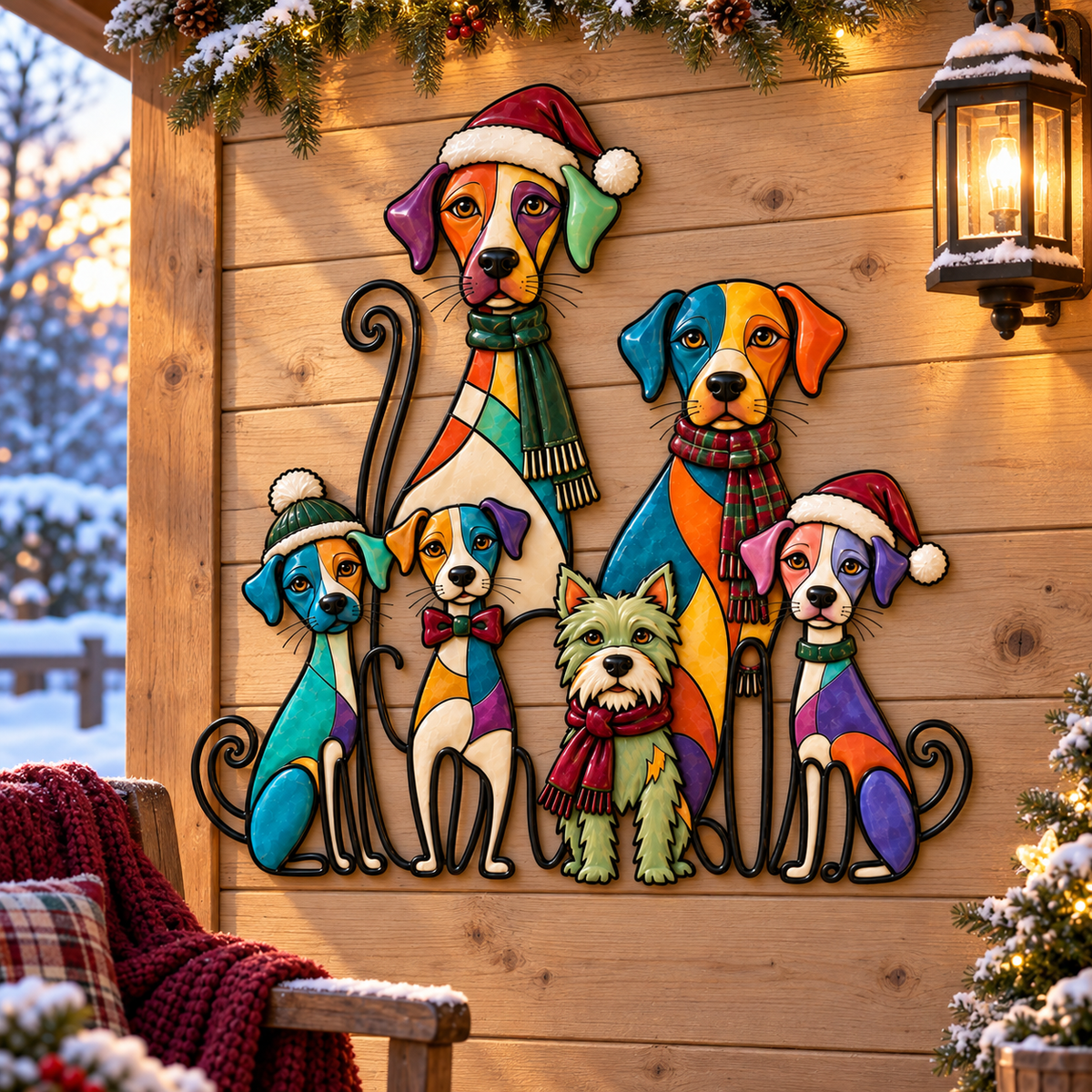 2026 Christmas Dog Family Wall Sticker