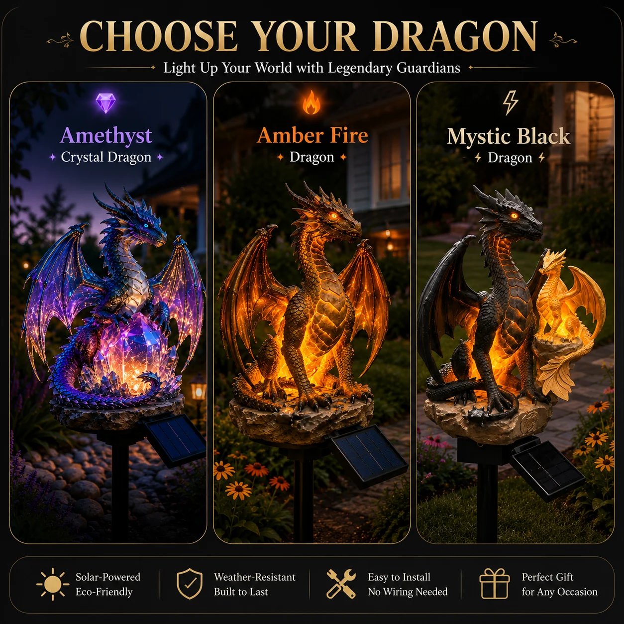 🔥HOT SALE🔥Amethyst Crystal Dragon🐉Solar Dragon Crystal Garden Light