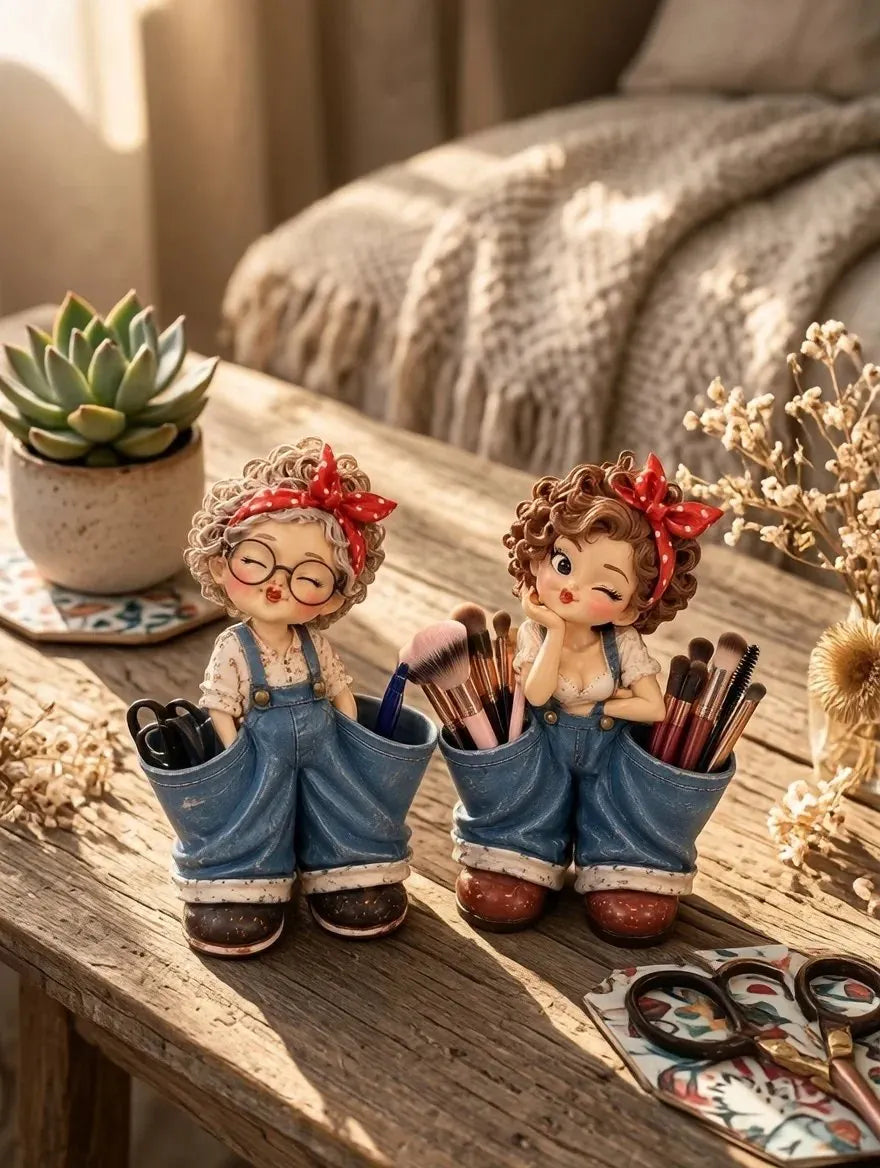 Retro Girl Makeup Brush Holder – Cute Vintage Vanity Organizer