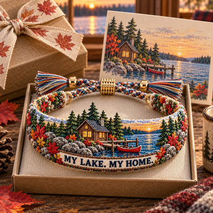 🌊 Lake Ontario Forever Embroidered Bracelet | Scenic Lake Design with Adjustable Woven Band, Meaningful Message & Gift-Ready Keepsake Box 🍁