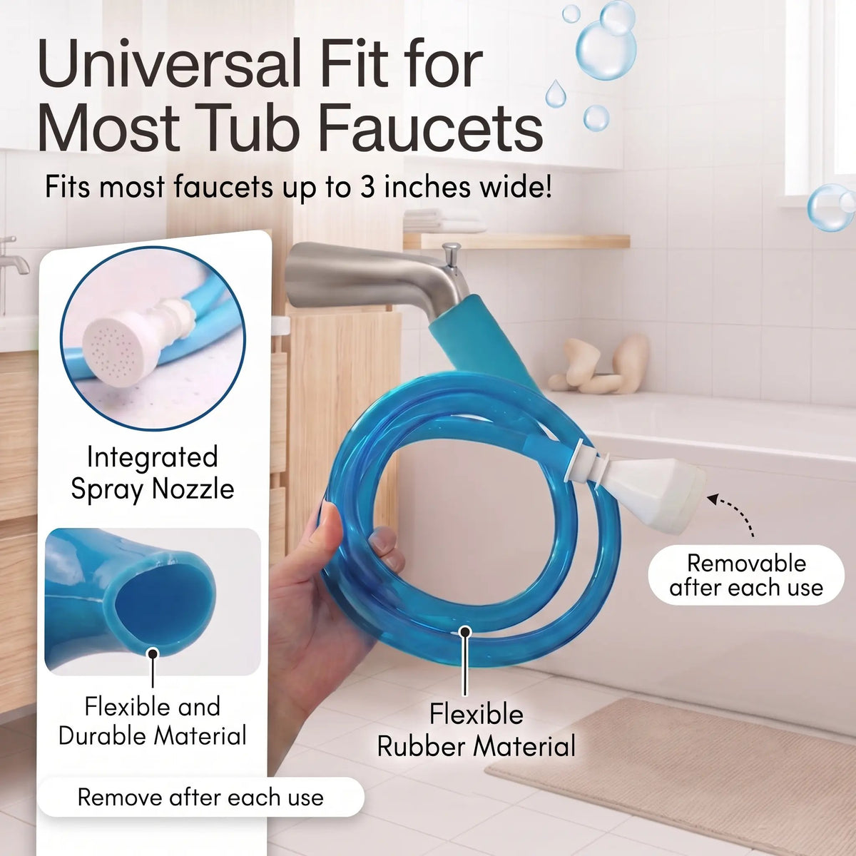 Slip-On Bathtub Faucet Sprayer Attachment, 5 Foot Hose