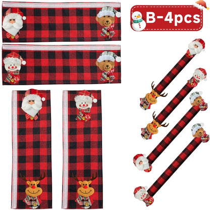 🎅🎄4PCS Plush Christmas Handle Covers – 40 cm Textured Linen Wraps with Snug Fastening for Fridges, Ovens, Dishwashers & Microwaves 🎁