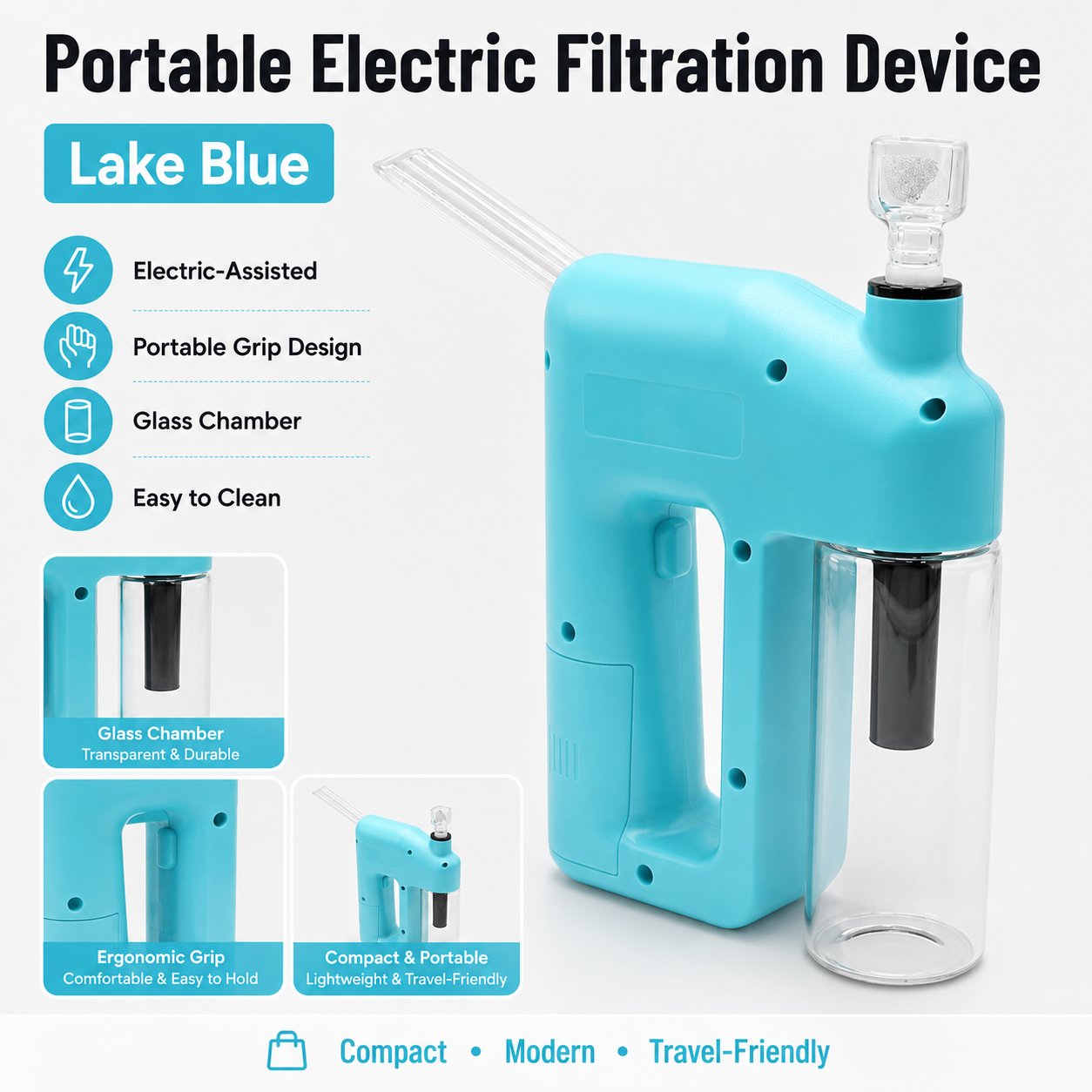 ✨ Portable Handheld Electric Filtration Device | Modern Glass Minimalist Design