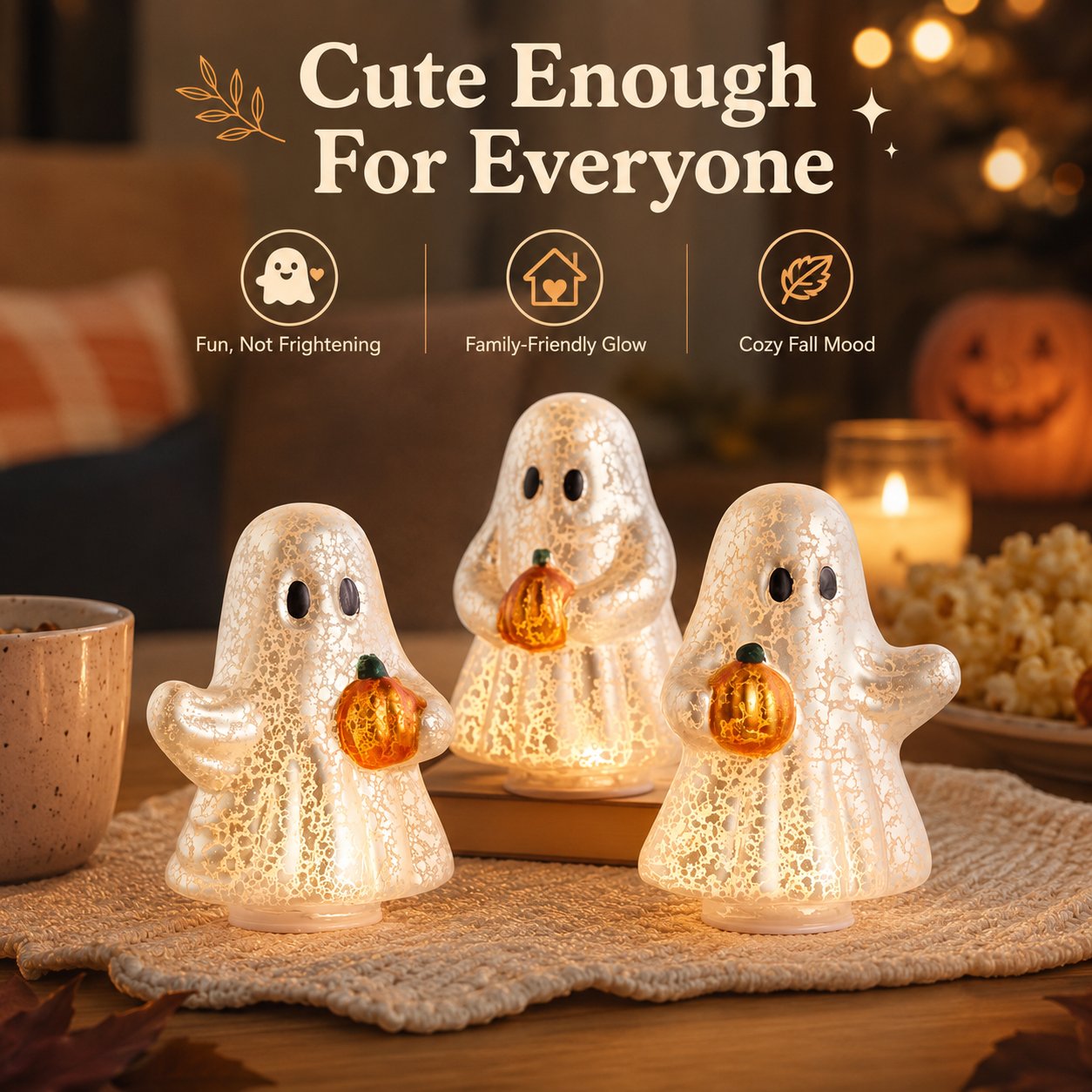 👻 Set of 3 Illuminated Mercury Glass Ghosts-Turn Any Corner Into A Charming Halloween Scene
