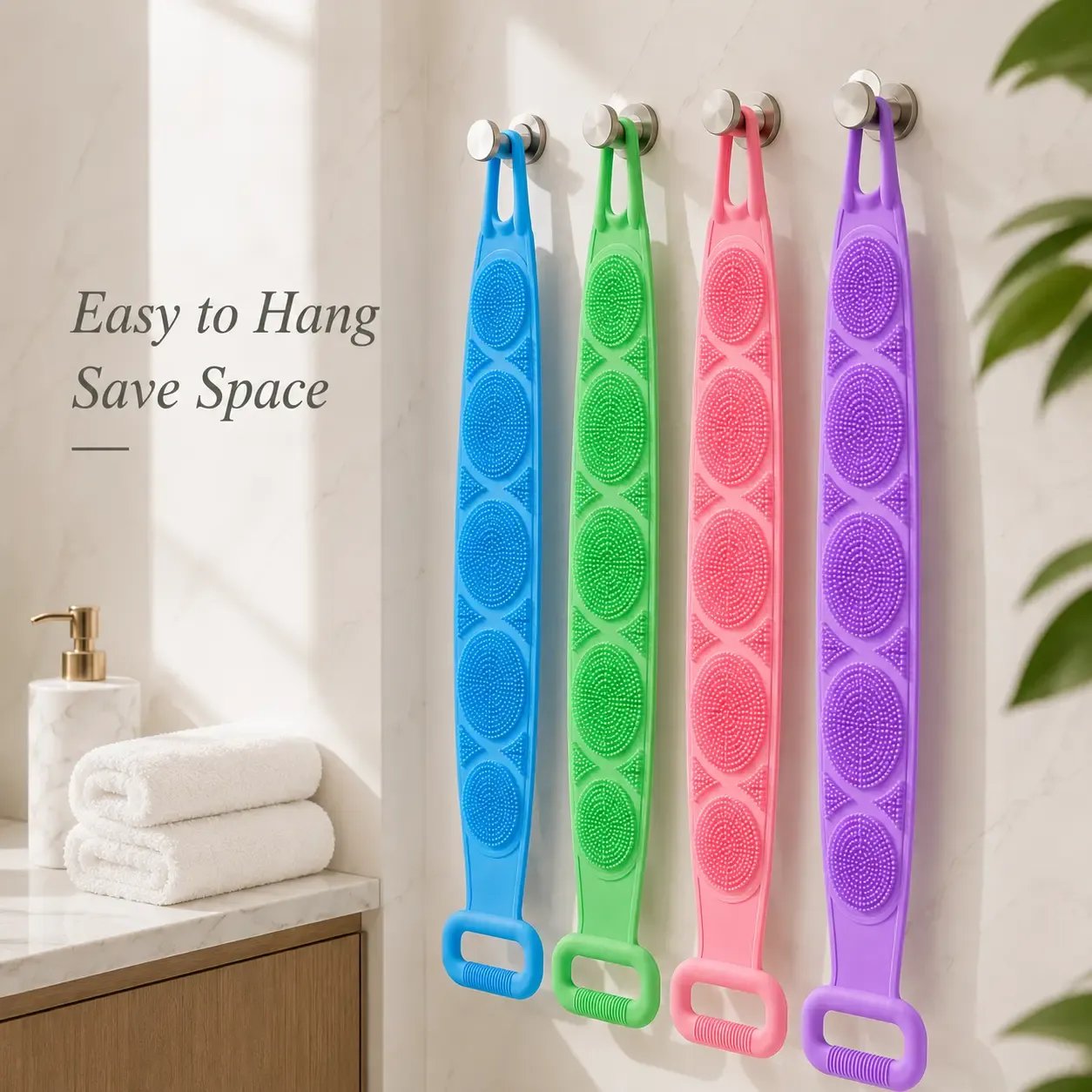 🛁 Silicone Bath Brush Back Scrubber with Handles – Double-Sided Exfoliating Shower Body Brush with Mesh Sponge for Deep Cleaning