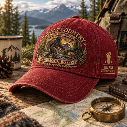 🔥LAST DAY 50% OFF - 2027 Bigfoot Country Heritage Cap – Pacific Northwest Vintage Washed Embroidered Hat