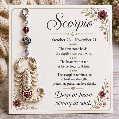 Zodiac Birthstone-Inspired Charm Keychain & Affirmation Card