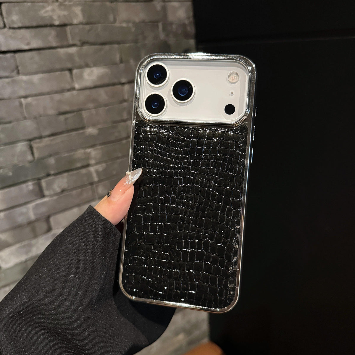 Luxe Croc Leather iPhone Case | Chrome Edge Slim Protective Cover ✨
