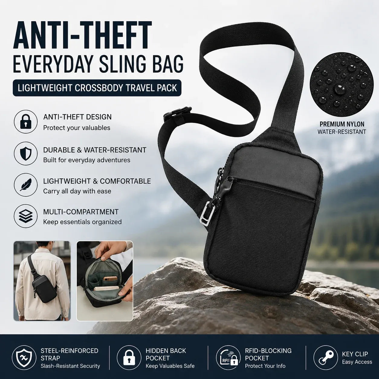 🔥😍Anti-Theft Everyday Sling Bag – Lightweight Crossbody Travel Pack
