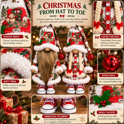🎄 Festive Dwarf Couple Long Beard & Braided Hair Christmas Figurines