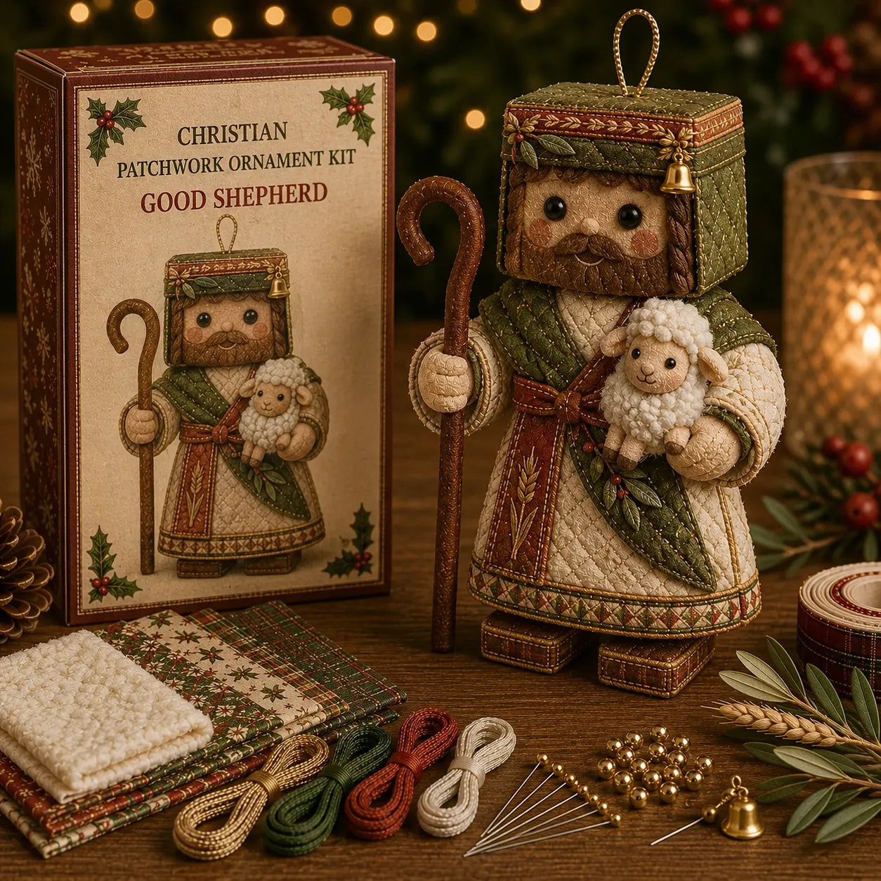 ⏳ Last Day 49% OFF – ✝️ Beginner-Friendly DIY Christian Block Figure Patchwork Ornament Kit Collection | Complete Kit with Pre-Cut Fabrics, Padded Ornament Form & Step-by-Step Guide Included 💕