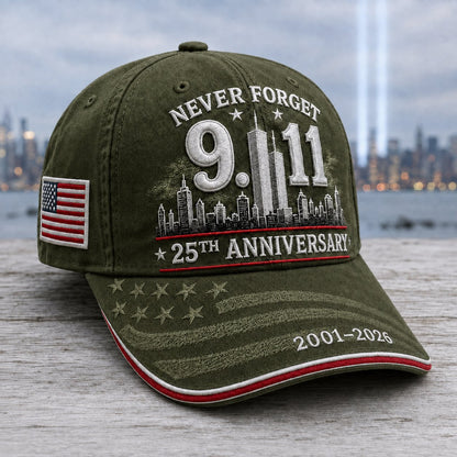 🔥LAST DAY 50% OFF - 9/11 Never Forget 25th Anniversary Embroidered Cap – Unisex Patriotic Memorial Hat🧢 100% Cotton