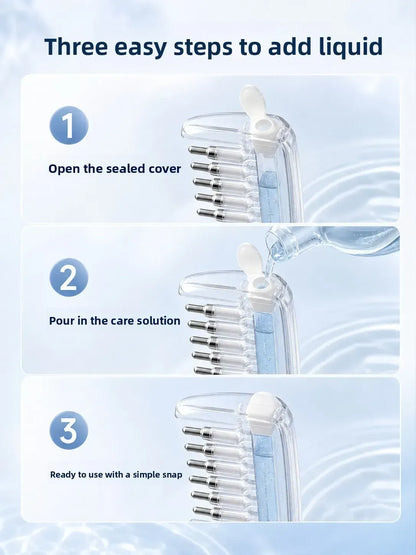 ⭐💧Refillable Scalp Oil Applicator Comb with 6 Metal Massage Tips – Even Root Serum Distribution & Scalp Stimulation for Hair Care