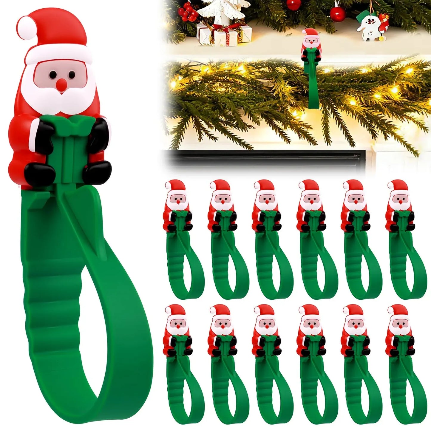 ⏳ Last Day 49% OFF – 🎄No-Drill Christmas Garland Hangers | 12 Santa Adhesive Hooks Holding Up To 5 lbs For Stockings, Wreaths & Holiday Decorations 🎅
