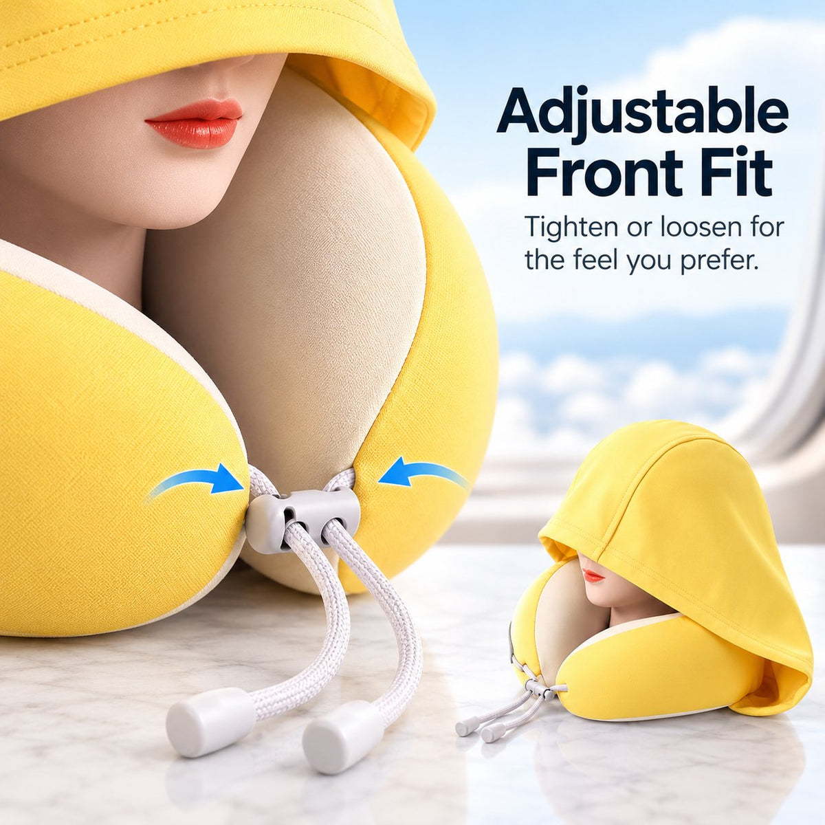 Hooded Travel Neck Pillow with Carrying Pouch