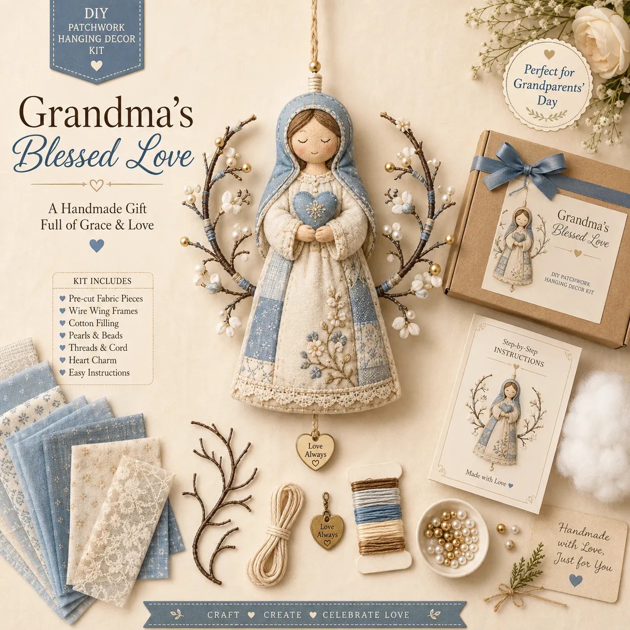 🐦 Beginner-Friendly DIY Hummingbird Blessing Wings Patchwork Hanging Kit | Complete Kit with Pre-Cut Fabrics, Decorative Accents & Step-by-Step Guide Included 💕