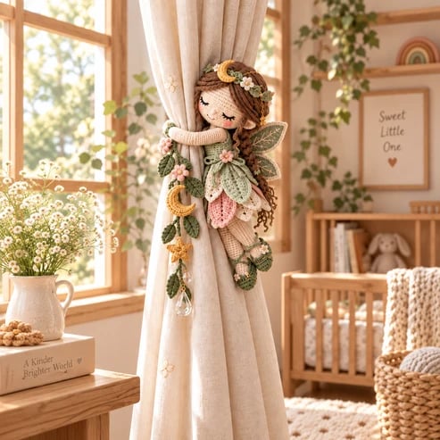 🧚✨ Fairy Hug Crochet Curtain Tiebacks – Whimsical Fairy Window Decor, Handmade Charm & Unique Gift Idea (📦Buy 2 Free Shipping)