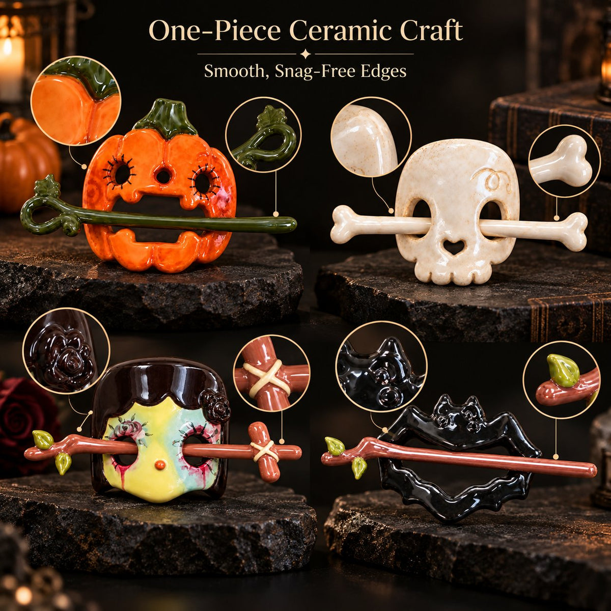 Halloween Ceramic Hair Claw & Pin – 4 Spooky Styles