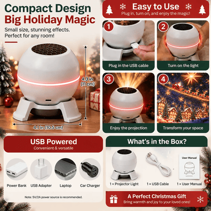 🎄 Christmas Projection Night Light – Instant Holiday Magic for Any Room