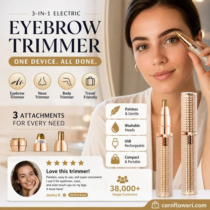 Portable Electric Eyebrow & Facial Trimmer – 3 Interchangeable Heads