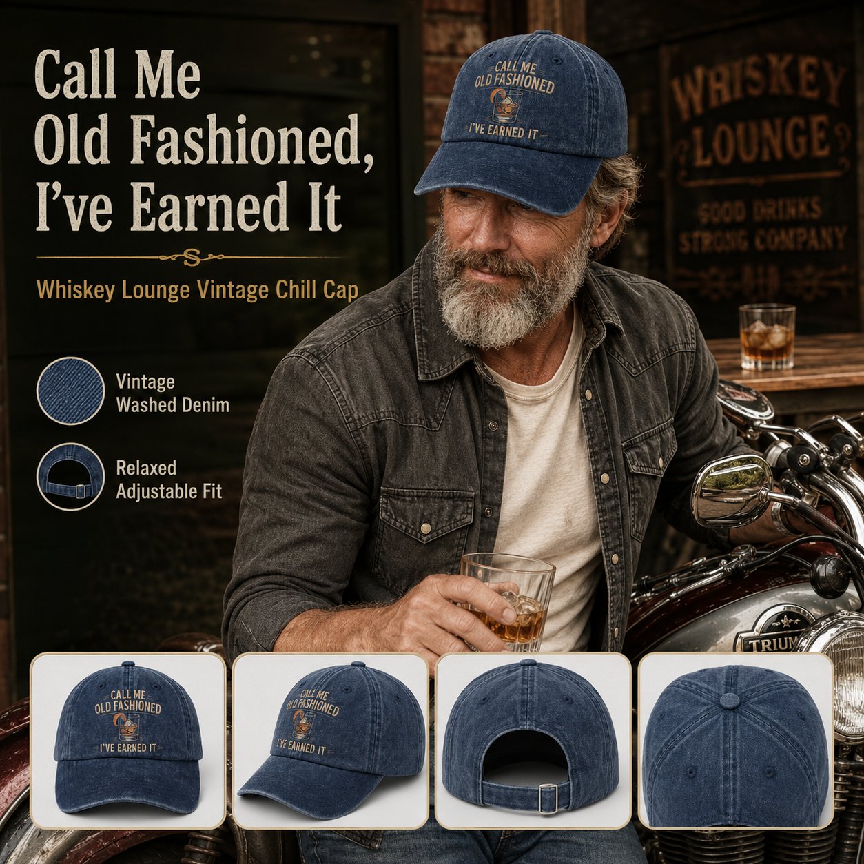 "Call Me Old Fashioned, I’ve Earned It" Whiskey Lounge Vintage Chill Cap