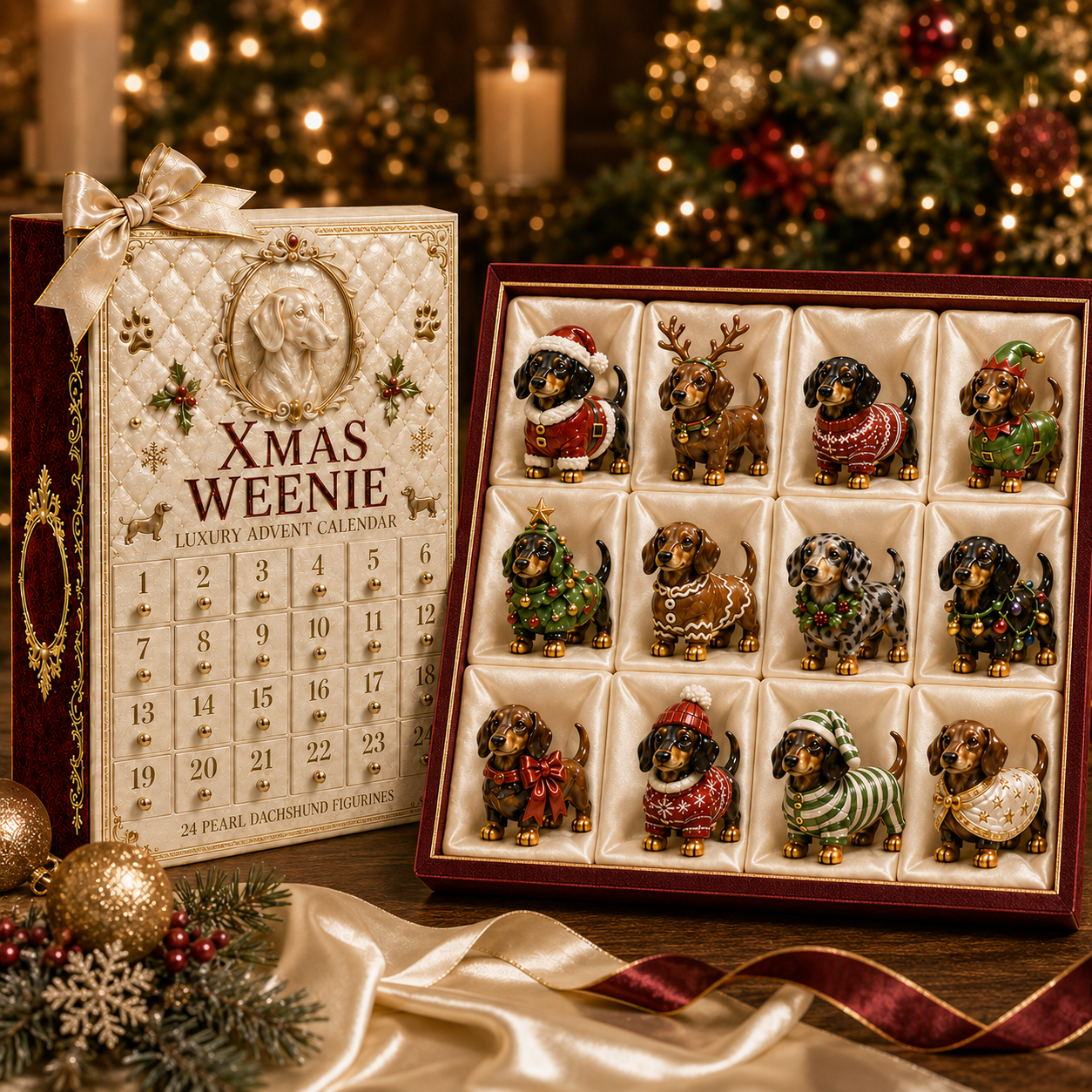 24-Day Dachshund Advent Calendar | Collectible Dog Figurine Christmas Countdown
