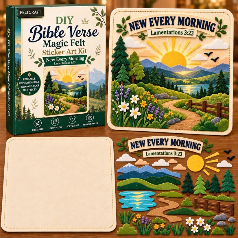 🌿✝️ Bible Verse Magic Felt Sticker Art DIY Kit – 6 Faith-Inspired Designs