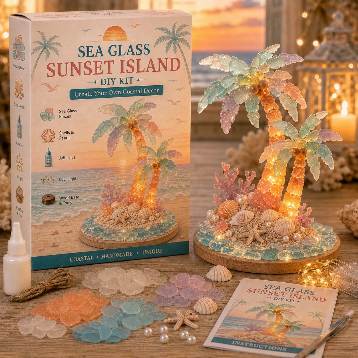 ⏳ Last Day 49% OFF – 🌊 Beginner-Friendly DIY Glowing Sea Glass-Style Ocean Art Kit Collection | Complete Kit with Sea Glass-Style Pieces, LED Lights & Step-by-Step Guide Included 💕