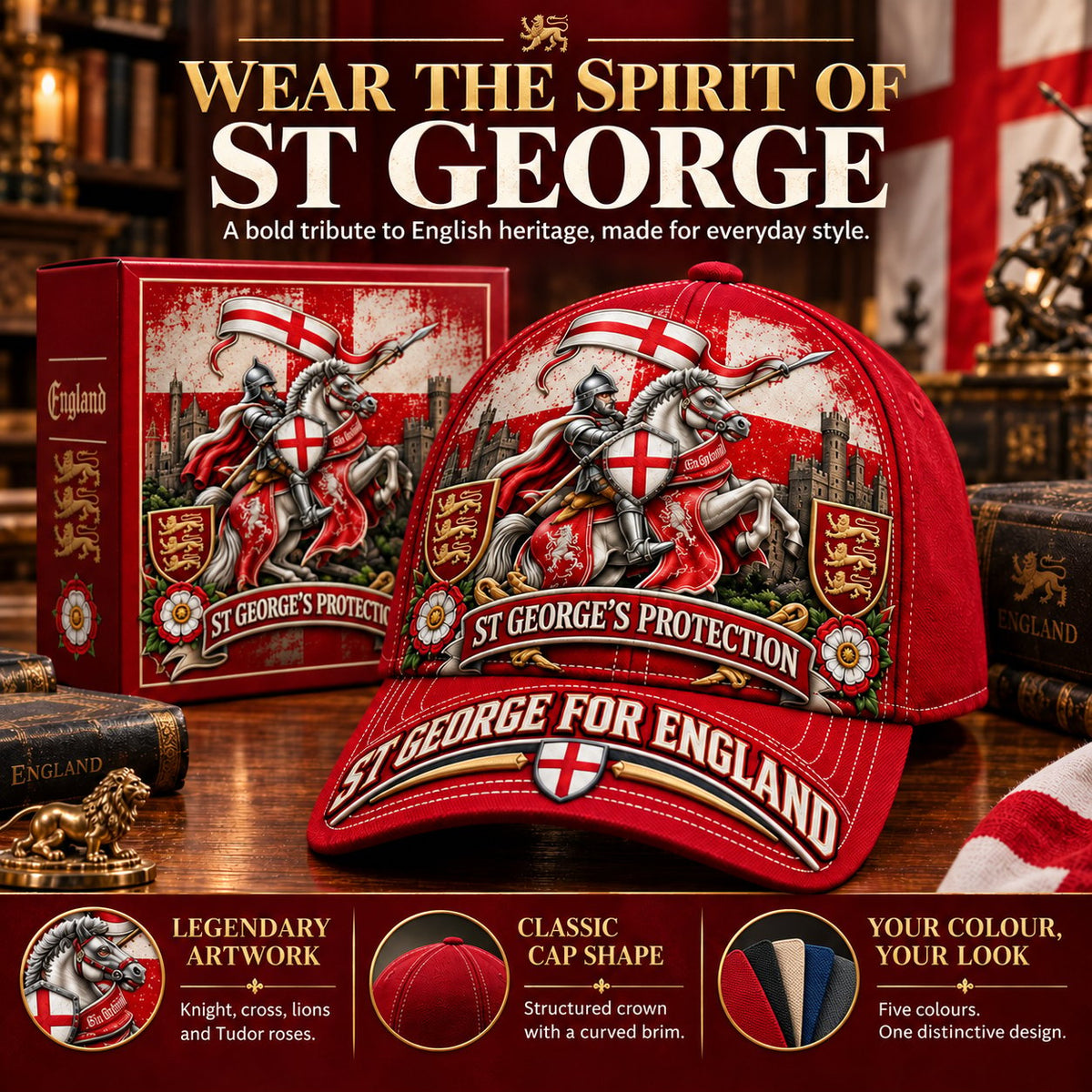 💝49% OFF - ⚔️ “St George’s Protection” – England Heritage Commemorative Cap | Cotton-Poly Blend • Detailed Embroidery • Adjustable Fit 🇦🇺 🏴