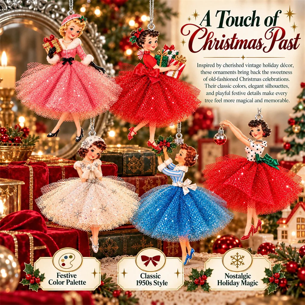 Vintage inspired retro Christmas lady ornament