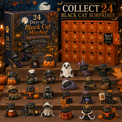 24 Days of Black Cat Mischief Advent Calendar – 24 Collectible Halloween Cat Figures