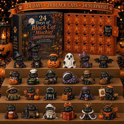 24 Days of Black Cat Mischief Advent Calendar – 24 Collectible Halloween Cat Figures
