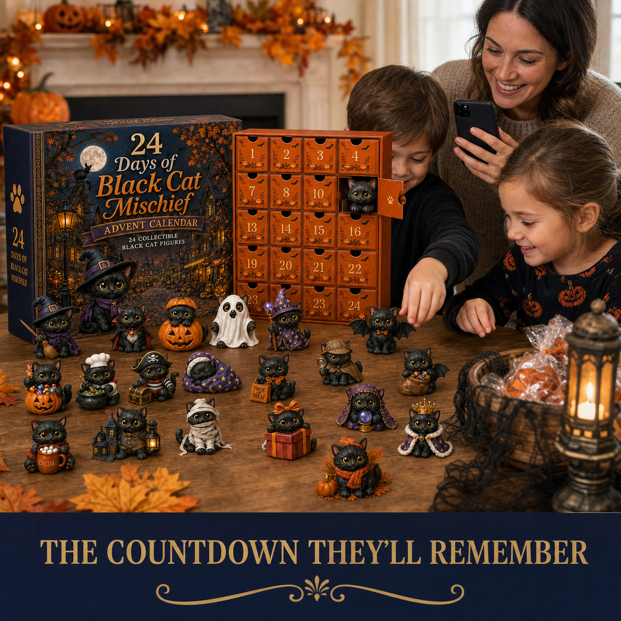 24 Days of Black Cat Mischief Advent Calendar – 24 Collectible Halloween Cat Figures