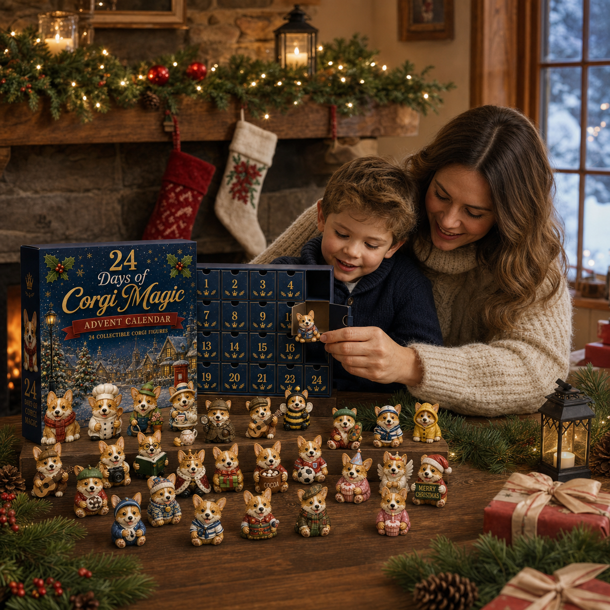 Family enjoying a daily British Corgi Christmas countdown