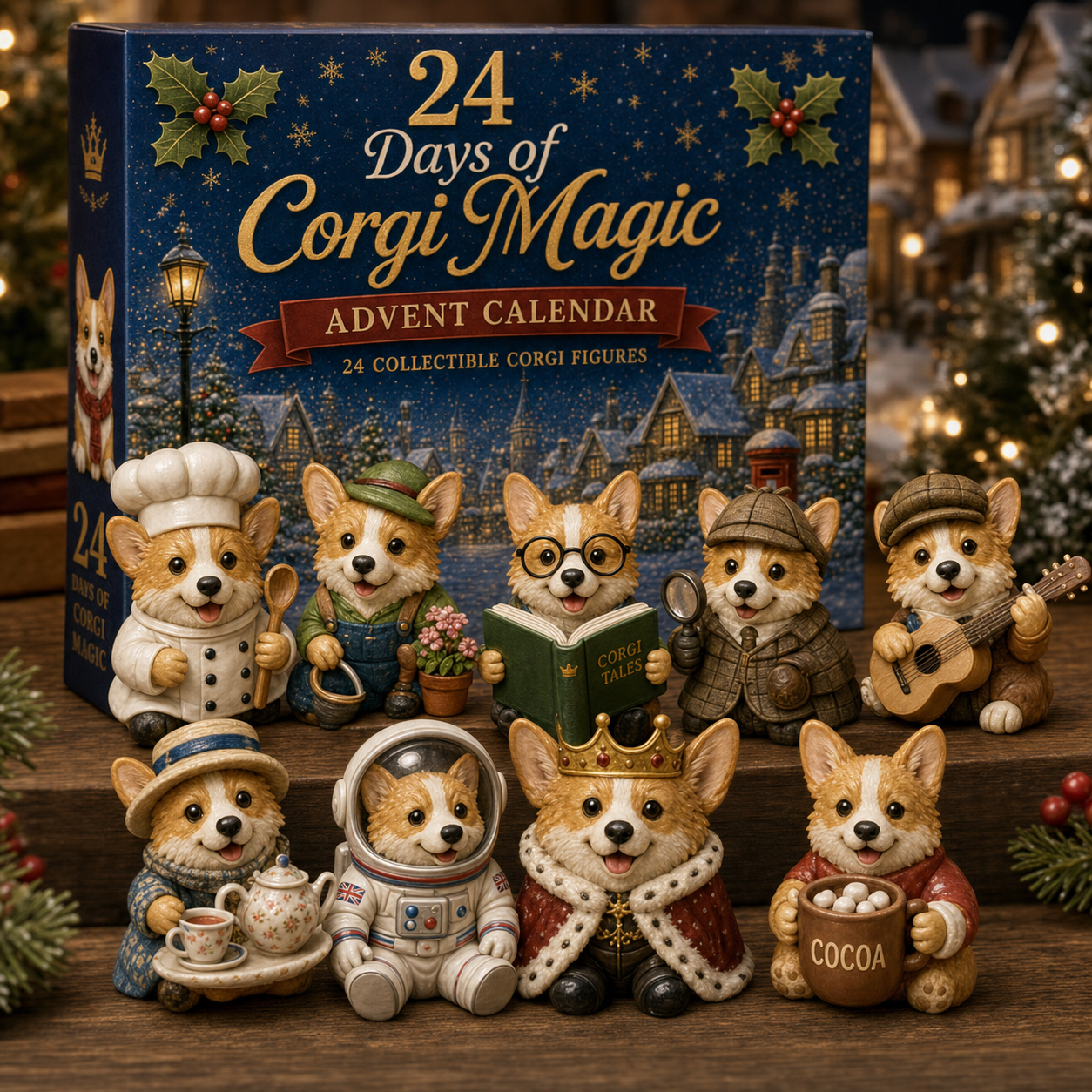 Detailed British Corgi character figurines