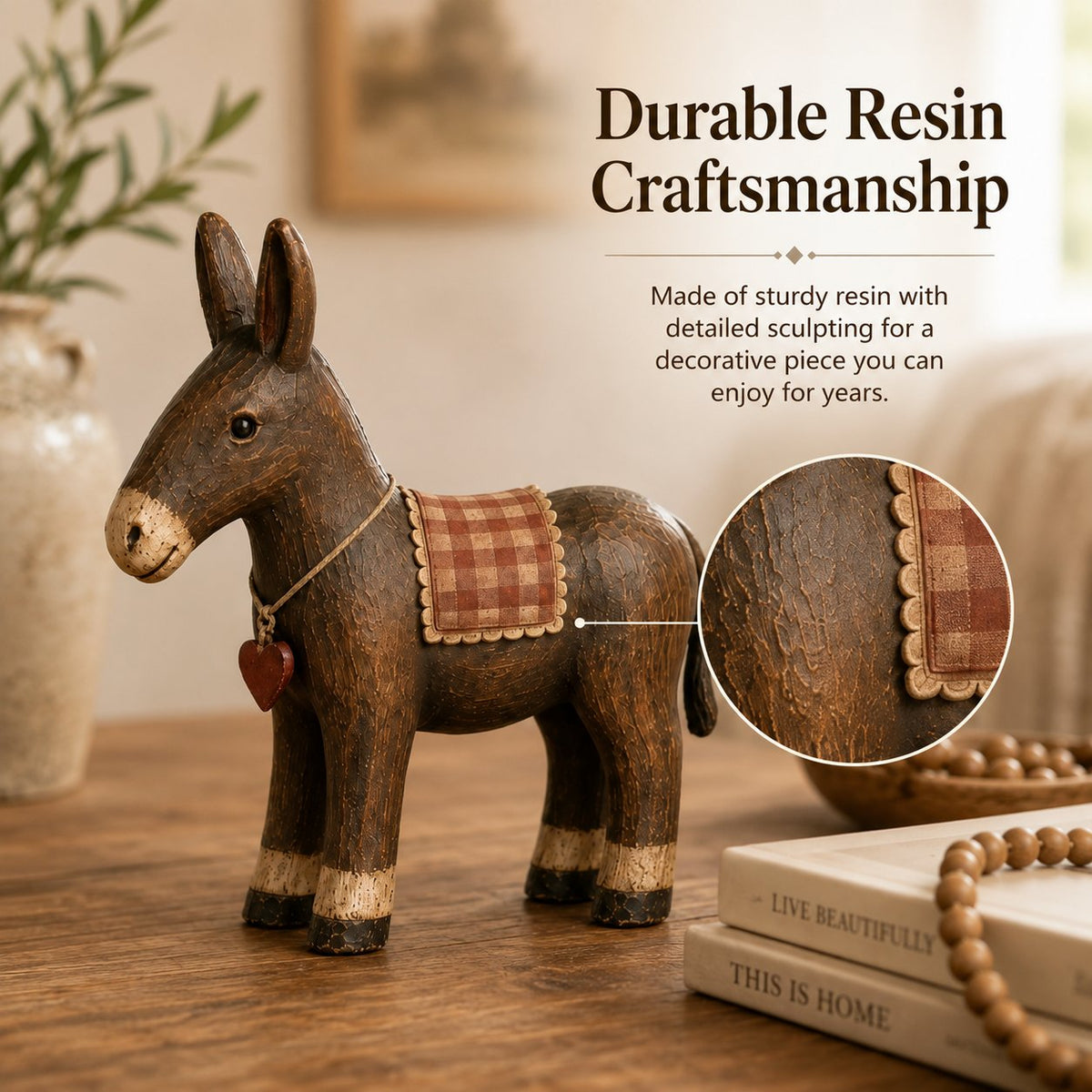🐴 Rustic Donkey & Cat Friendship Figurine
