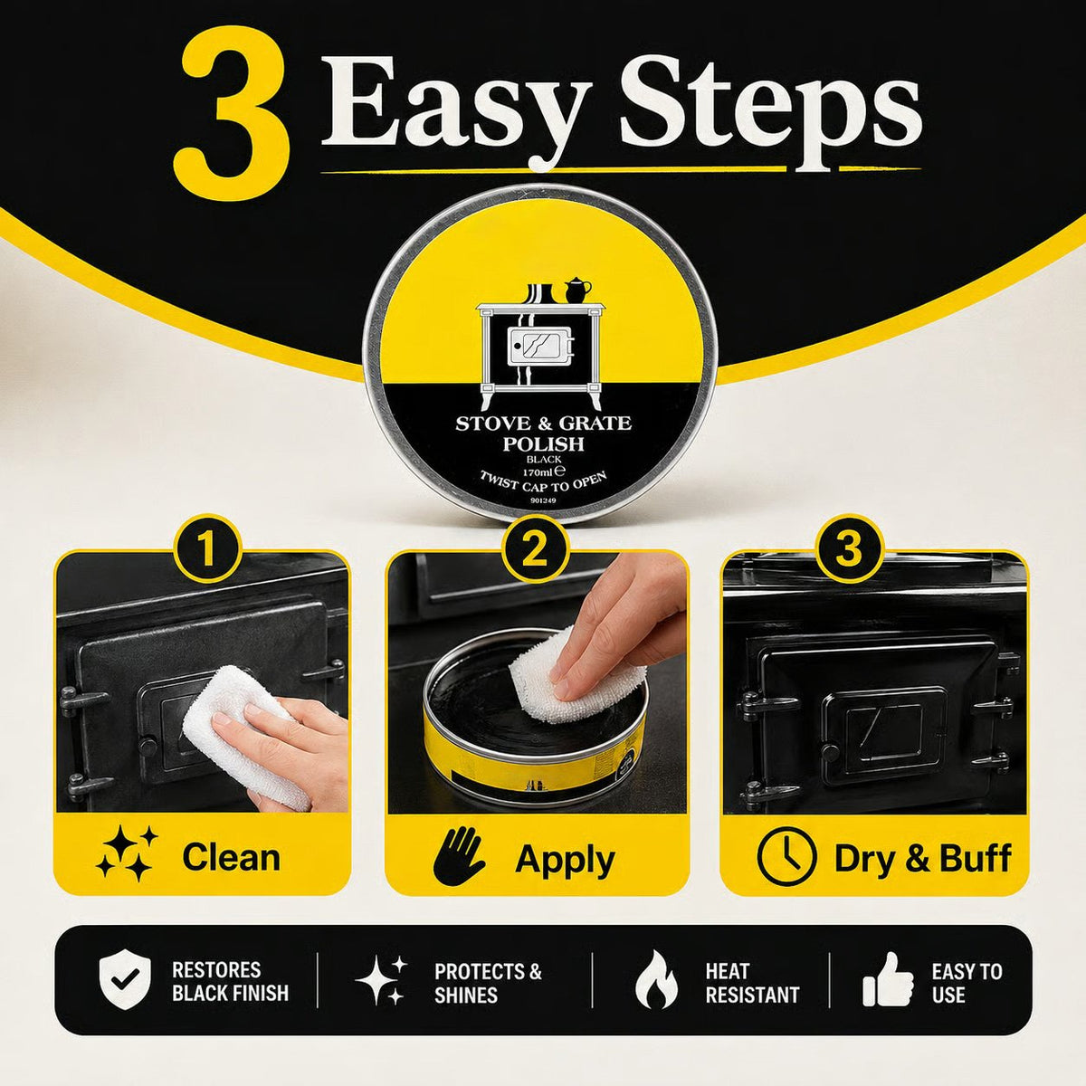 🧼Black Stove & Grate Polish – Cast Iron Restorer for Wood Stoves, Fireplaces & Grates