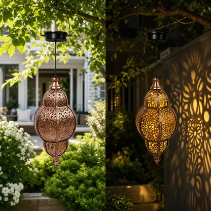Moroccan Solar Lantern - Waterproof Solar Outdoor Lights with Retro Dynamic Shadow Projection, Hanging Light for Garden, Home Decor, Aesthetic Unique Decor,dorm essentials,home essentials,camping essentials,sohochic